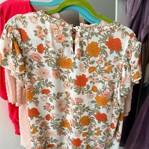 DR2 Floral Blouse with Orange and Pink Accents